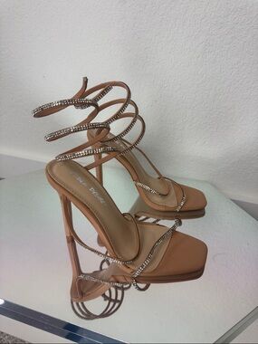 Public Desire Nude Strappy Heels with Crystal Wrap